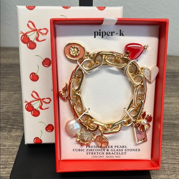 Piper Jewelry - Piper Gold and Red Statement Chain-Link Bracelet